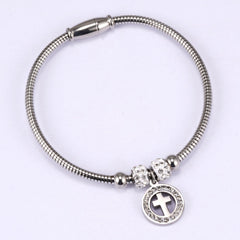 Women's Stainless Steel Cross Bracelet with Diamonds