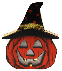 Wooden Halloween Witch Hat Lamp — Cat, Skull & Pumpkin Decor (3 Styles)
