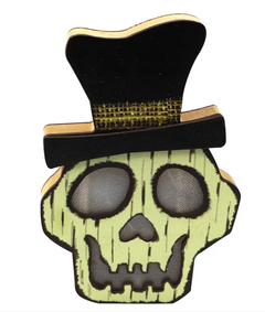 Wooden Halloween Witch Hat Lamp — Cat, Skull & Pumpkin Decor (3 Styles)