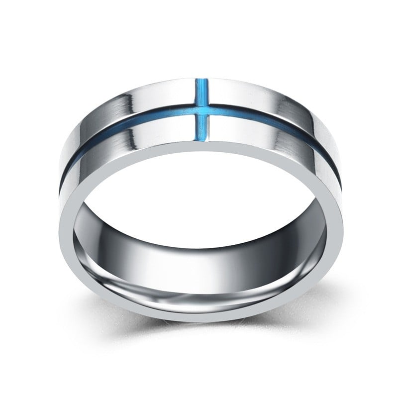Personalized Stainless Steel Blue Cross Ring
